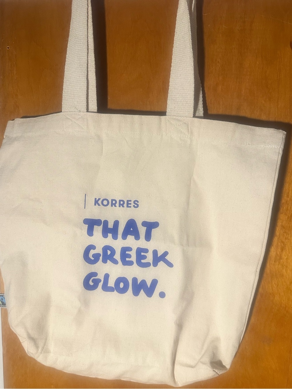 Korres Cream Canvas Tote with Blue Logo